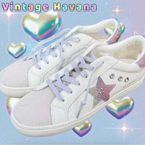 VINTAGE HAVANA RAINBOW BLING / RHINESTONE LOW TOP SNEAKERS -8 NEW ! 🌈🔥